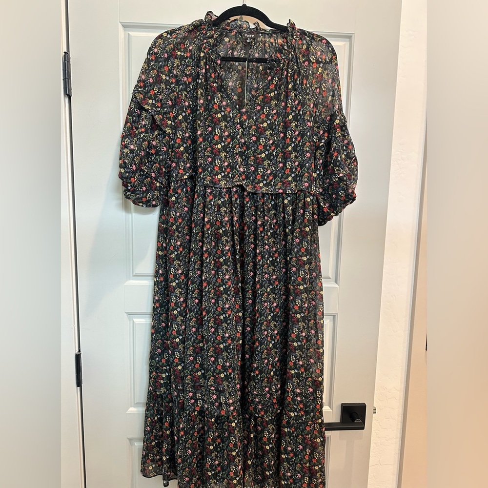 SWEETIE DEAR FLORAL PUFF SLEEVE MIDI DRESS